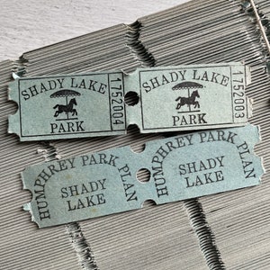 Vintage Humphrey Park Plan Shady Lake Park Karussell Tickets Strip of 5 Tickets