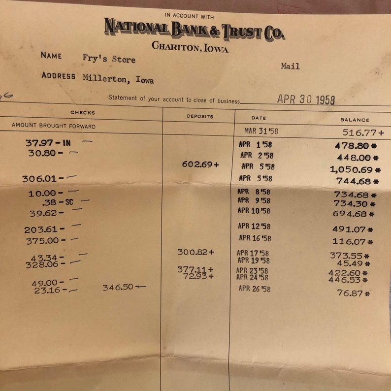 1960\u2019s Business Bank Statements /& Cancelled Checks Ephemera Documents Vintage 1950\u2019s