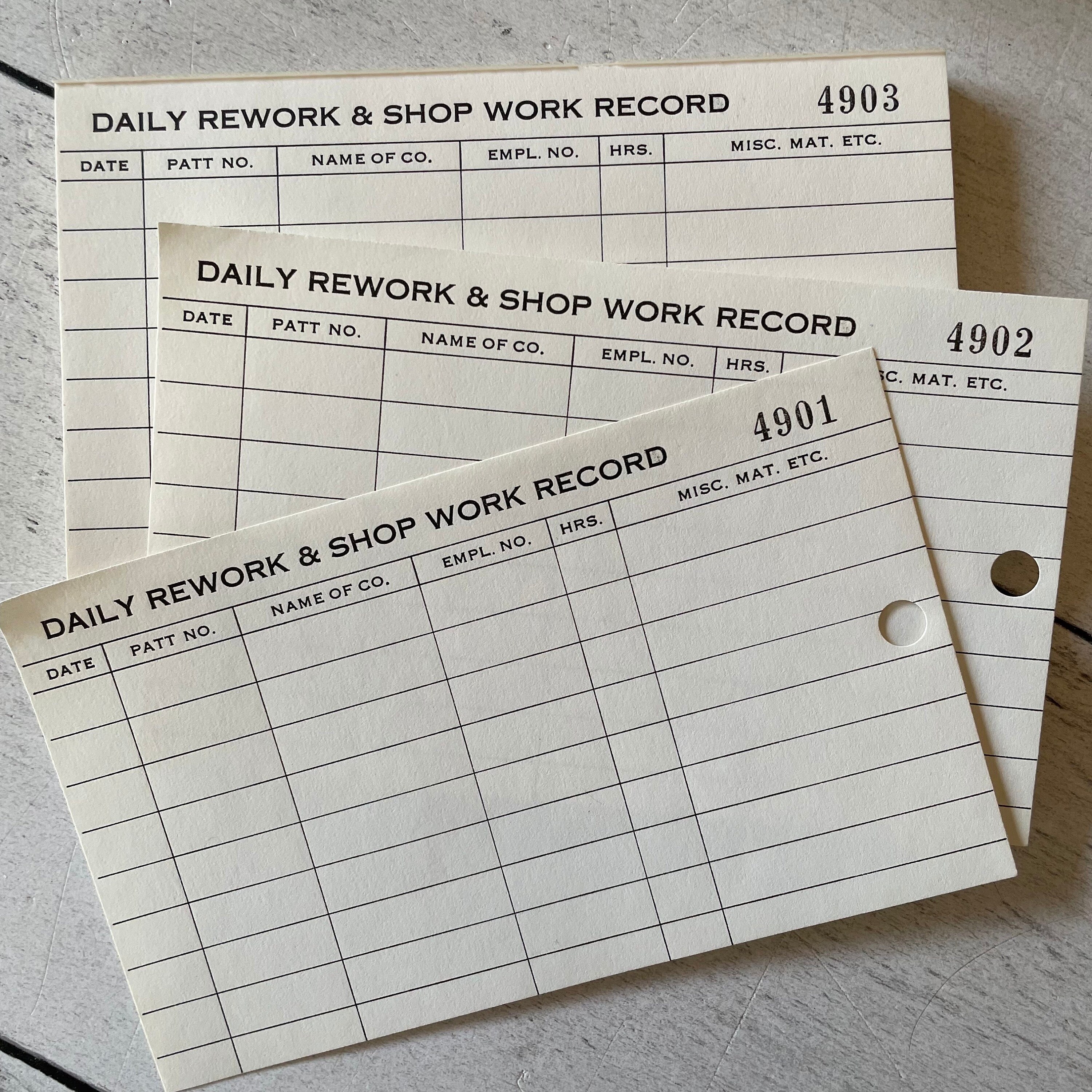 Vintage Daily Rework & Shop Work Record Slips Set of 5 - Etsy