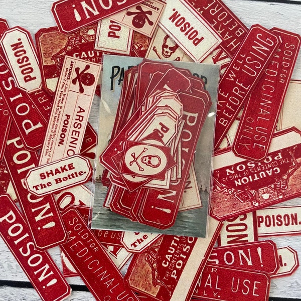 PHC No. 118 Antique Red Poison Pharmacy Apothecary Druggist Labels set of 38 Reproduction Gummed Labels or Stickers