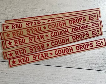 Antique Red Star 5 Cent Cough Drops Waxed Chipboard Sign