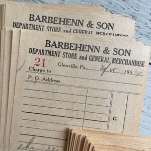 Vintage 1950s Barbehenn & Son Department Store and General Merchandise Receipts Set of 5
