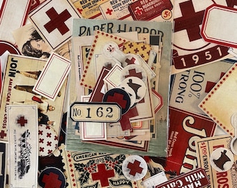 PHC No. 162 Vintage American Red Cross Reproduction Gummed Labels or Stickers Set of 43