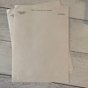 Bella carta intestata vintage della città di Fountain City, Indiana, set di carta da scrivere filigranata di 5 fogli