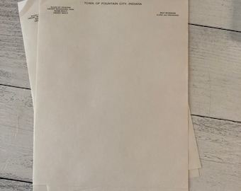 Lovely Vintage letterhead from the Town of Fountain City, Indiana Watermarked Typing Paper Set of 5 sheets