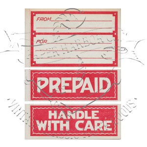 Vintage pakket mailing etiketten set van 3 PNG digitale afbeelding clip art commercieel gebruik