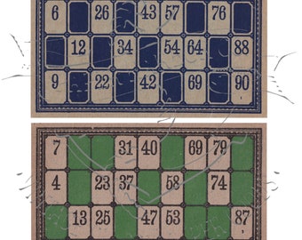 Vintage Lotto Bingo Cards Set of 2 PNG Digital Image Clip Art Commercial Use