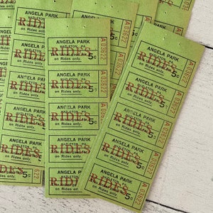 Vintage Angela Park Green Ride Ticket Strip of 10 Perforated Tickets
