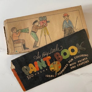 Antiguo libro de pintura infantil de la década de 1930, Mickey Mouse Charley Chaplain