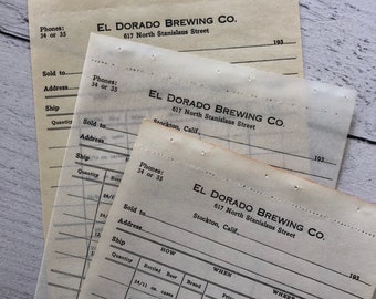 Antique 1930s El Dorado Brewing Co Triplicate Order Form Receipts Set of 2 Triplicates
