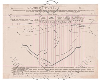 Antique 1880s Lodge Monthly Report Ledger Sheet PNG Digital Image Clip Art Commercial Use