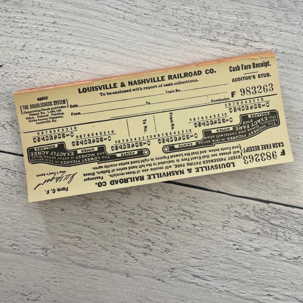 Vintage Louisville & Nashville Railroad Co. Cash Fare Ticket /  Receipt Set of 3