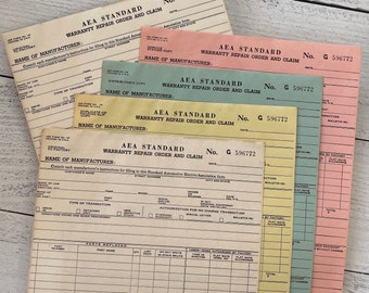 Vintage AEA Standard Warranty Repair Order & Claim QUADRUPLICATES