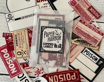PHC No. 68 Vintage Poison Mix! Set of 37 reproduction gummed labels or stickers