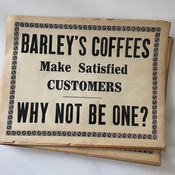 Antique paper Barley’s Coffee Paper Advertising Signs