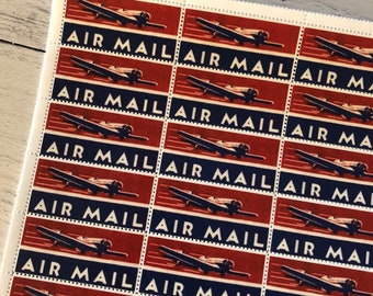 PHC No 144 Vintage Air Mail Airplane Gummed and Perforated Reproduction Air Mail Labels set of 27