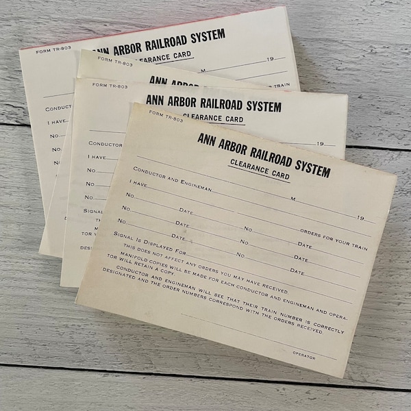 Vintage Ann Arbor Railroad System Clearance Card Forms Set of 3 sheets