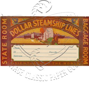 Antike Dollar Steamship Lines State Room Ticket Label Werbung Werbung Digital PNG Clip Art