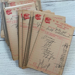 Antique 1930’s-40’s E.W. Quinton, Butcher Receipts from Walters Falls, Ontario. Set of 5