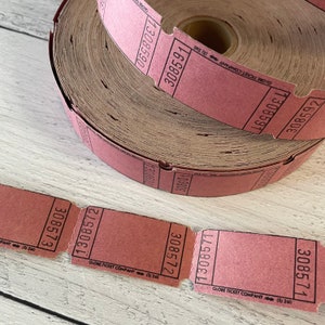 Vintage Rose Pink Blank Tickets aus dem Globe Ticket Co Set von 10