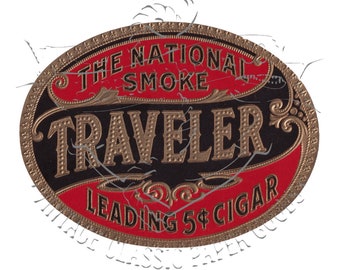 Vintage Large Traveler Cigar Label PNG Digital Image Clip Art Commercial Use