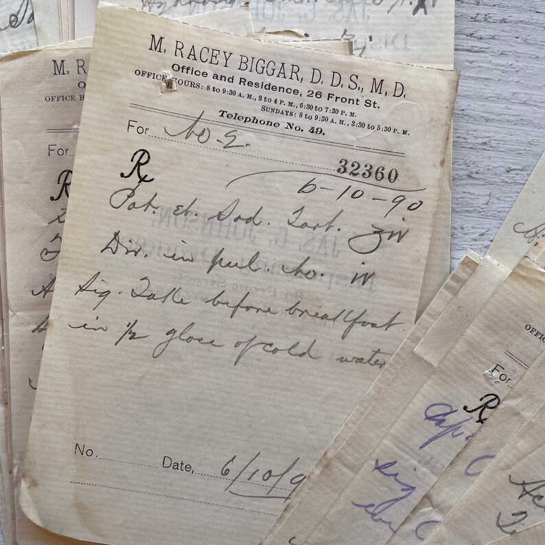 Antique 1890s Prescriptions From M.racey Biggar DDS MD With - Etsy