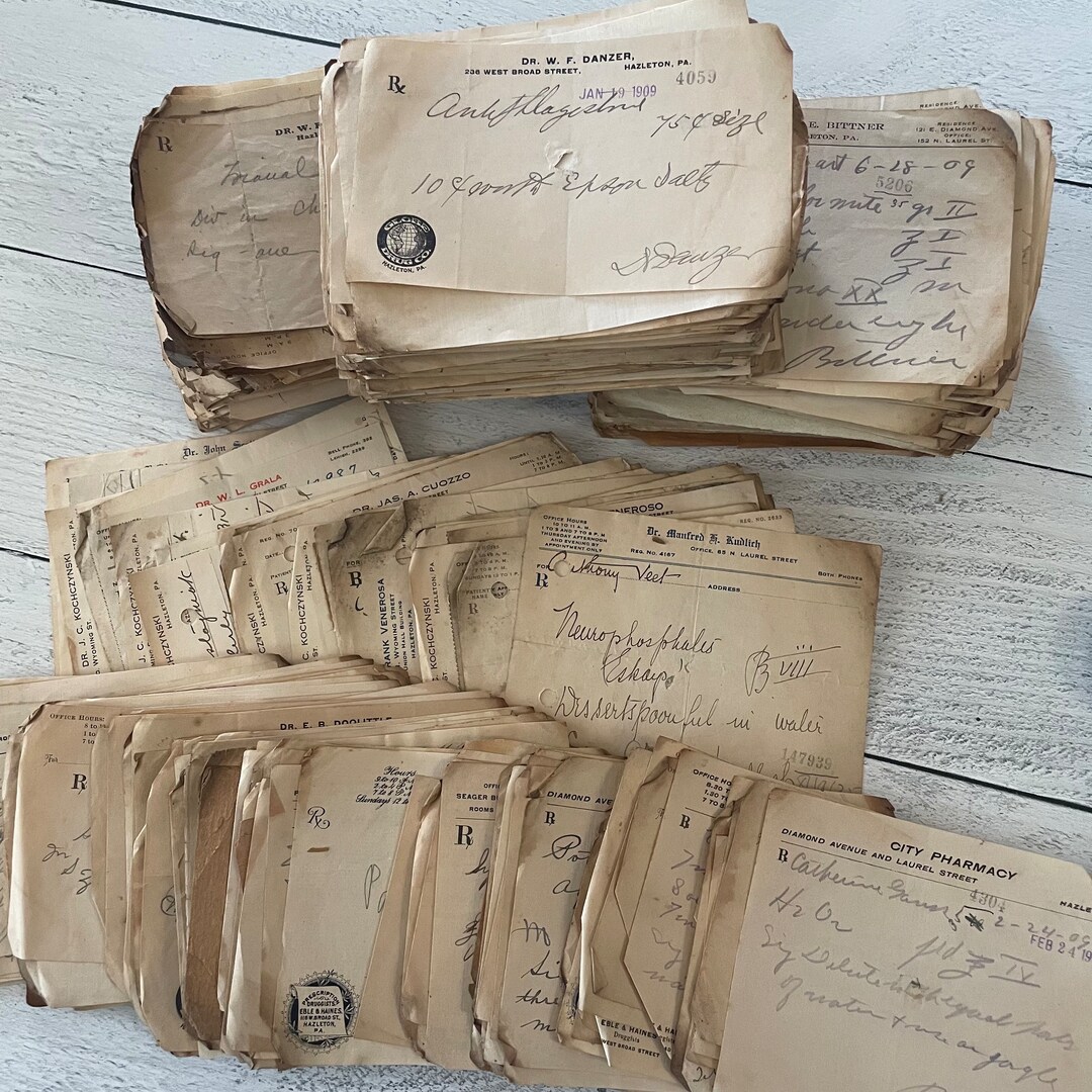 Antique 1909 Waschko's Pharmacy Prescriptions From Hazleton, PA Set of ...