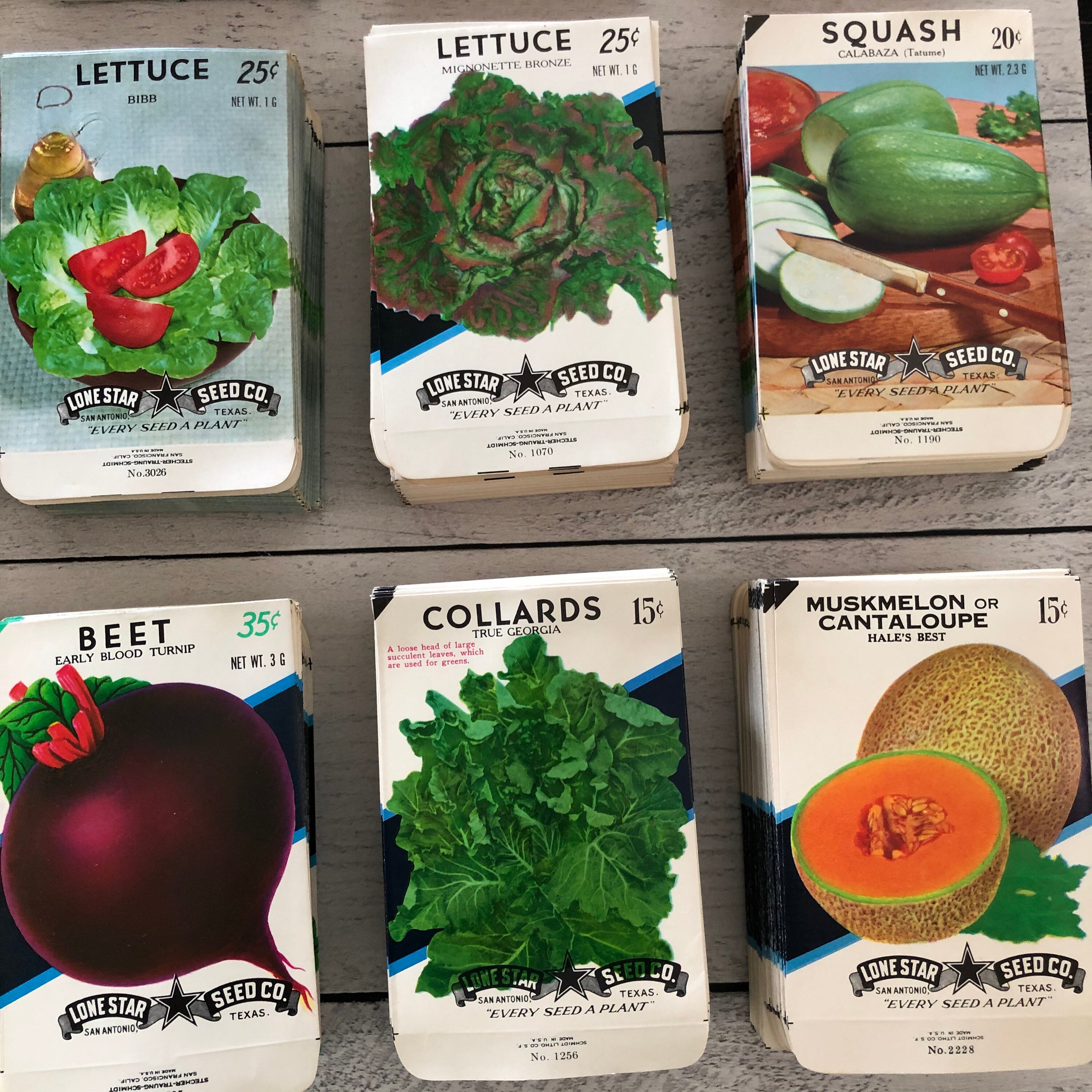 Set of 5 Diff. Vintage Vegetable Seed Packets, San Antonio, Lone Star Texas  L05