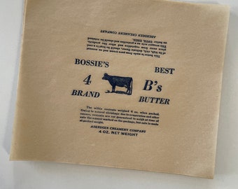 Vintage Bossie’s Best Brand Butter Wrapper - Single Sheet. The 4 B’s! From the Aberdeen Creamery Co.