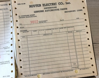 Antique 1940’s Continuous Business Forms by the Standard Register Company for Reuter Electric Co. Duplicates Set of 5 (10 sheets)