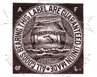 Antique A F of L Union Made Stamp Label Commercial Digital PNG Clip Art