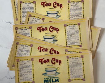 Vintage Tea Cup Brand Evaporated Milk Can Label Single NOS Label