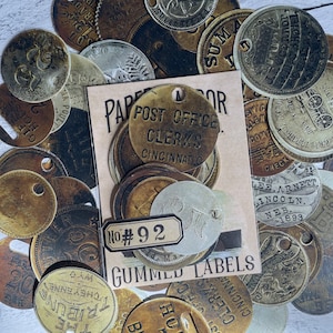 PHC No. 92 Antique Metal Tags Set of 44 Reproduction Gummed Labels or Stickers