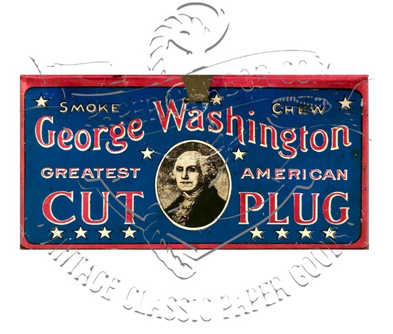 chewing tobacco clipart Antique Patriotic George Washington Chew Tobacco Advertising Label  Commercial Digital PNG Clip Art