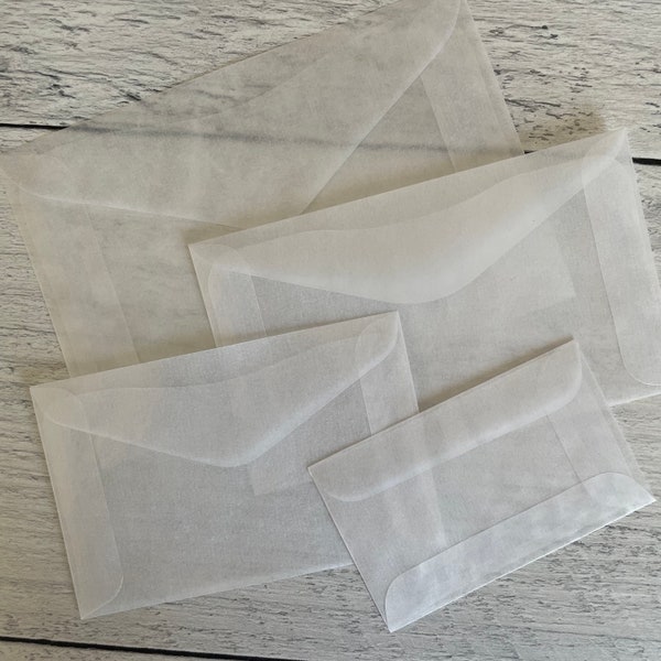 Glassine Envelopes Set of 20 in 4 Sizes