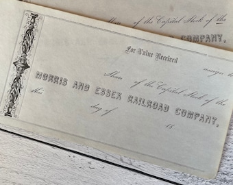 Antique 1840s Morris and Essex Railroad Co Capital Stock Issue Checks Unused