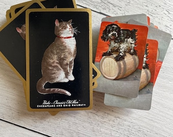 Juego de 2 naipes vintage de Chessie Railroad Cat y Staehle Spaniel