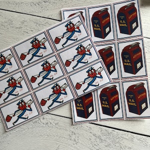 PHC n. 40 USPS Mail Themed Gummed Faux Stamps Fogli Riproduzioni. Scegli il tuo preferito! Mr Zip o Mail Box