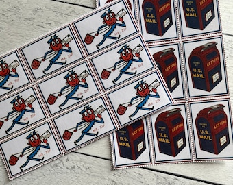 PHC No 40 USPS Mail Themed Gummed Faux Stamps Sheets Reproductions. Choose your favorite! Mr Zip or Mail Box