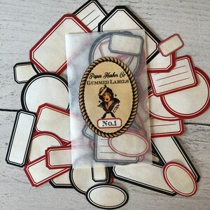 PHC n. 1 Etichette gommate o adesivi con riproduzione stile Dennison vintage rosso e nero Set di 26