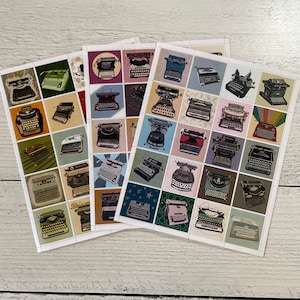 PHC No 46 The Typin&#39; Pint & PHC Vintage Typewriter Art Gummed Faux Stamp Labels Choose from 3 Different Sheets