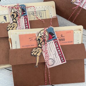 Vintage Paper Kit Set of 50 used receipts, documents, invoices. bills, etc all tucked into a vintage expanding file