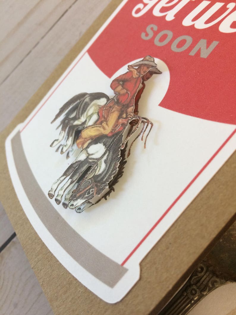 Get Well Soon Cowboy Cards With Popped Up Cowboy And Bucking Etsy
