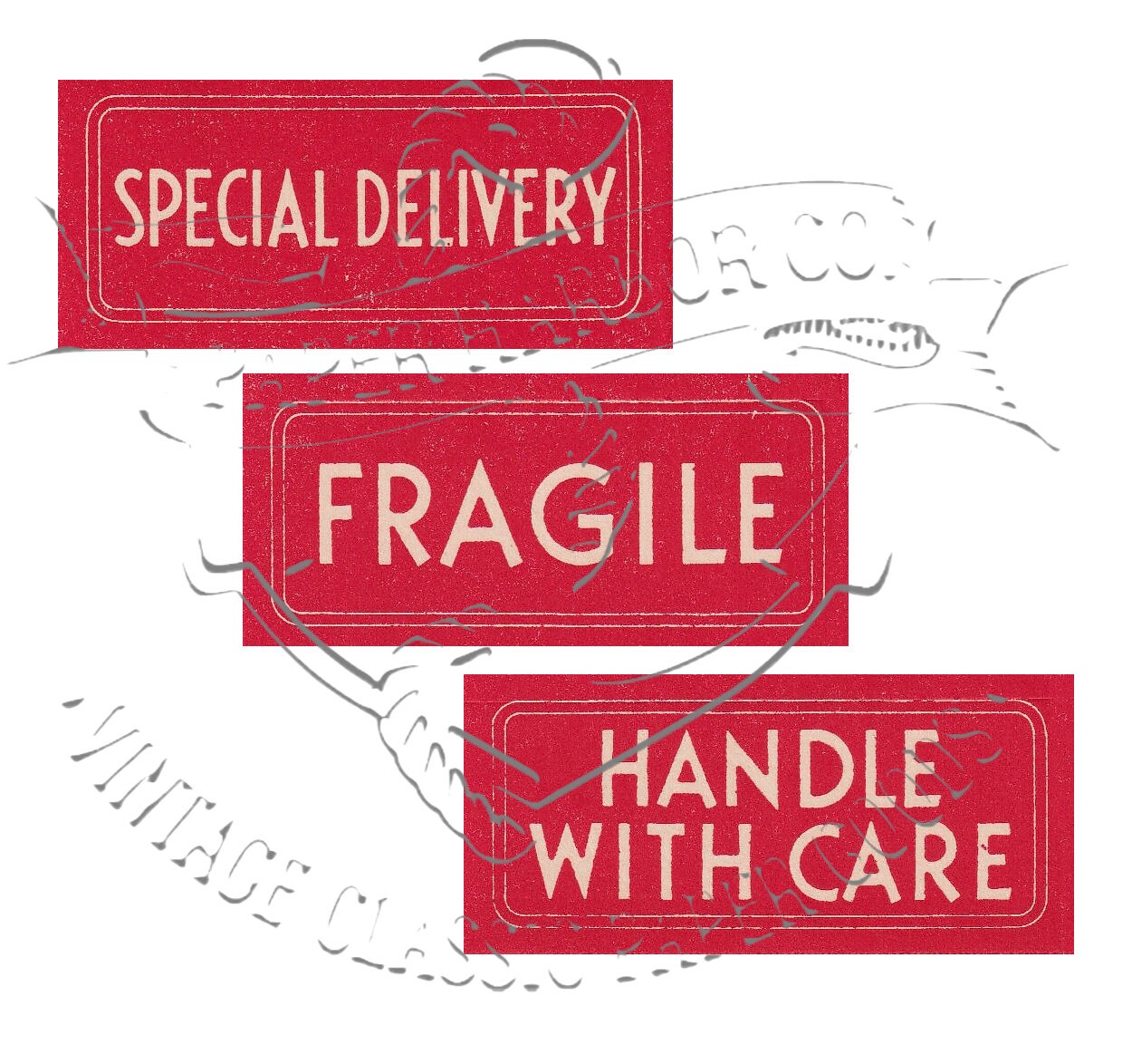 Vintage Mail Labels Special Delivery Fragile Handle With Care Labels Set of 3 PNG Digital Image Clip Art Commercial Use