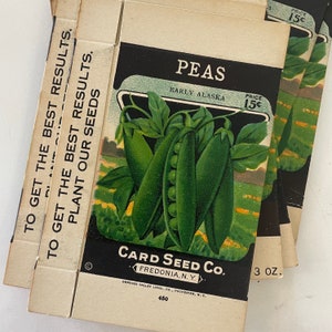 SCATOLA singola antica di semi di piselli dell'Alaska precoce della Card Seed Co, Fredonia, NY - Scatola singola