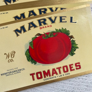 Antike Marvel Tomaten Dosen Etiketten unbenutzt NOS