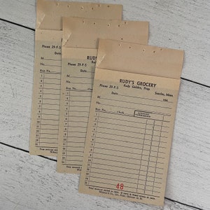 Vintage 1940er Jahre Rudy's Grocery Verkaufsbeleg Duplikate aus Searles, Minnesota, 3er-Set