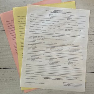 Vintage State of Tennessee Dept. of Mental Health and Mental Retardation Personnel Action Request Triplicates Set van 2 (6vellen)
