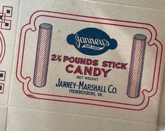 Antique very early 1900’s Janney’s Candy Stick Box NOS