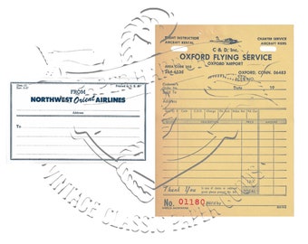 Vintage Airline Travel Receipt and Label Set of 2 PNG Digital Image Clip Art Commercial Use